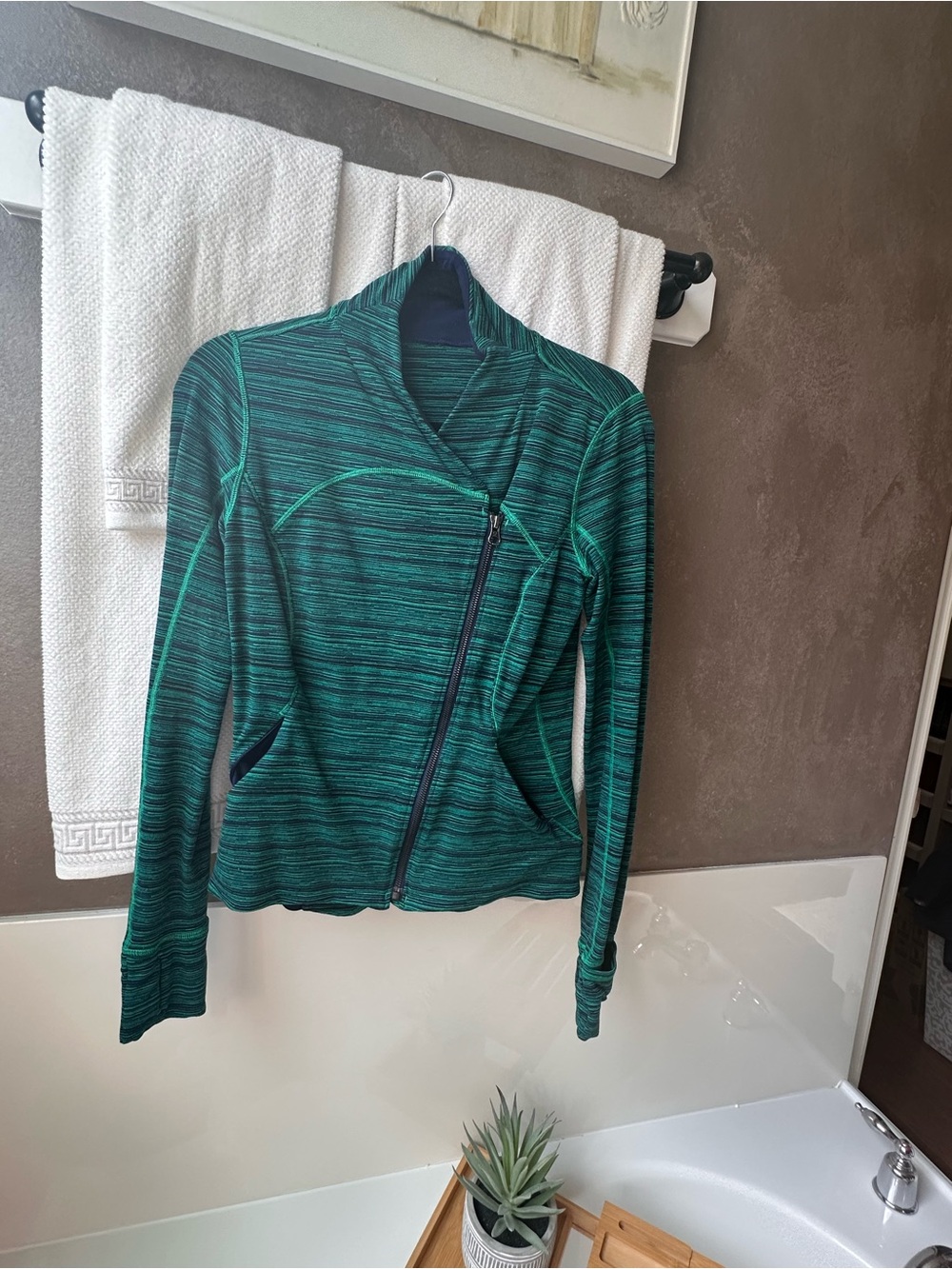 lululemon athletica Navy and Teal Striped Zip Jacket